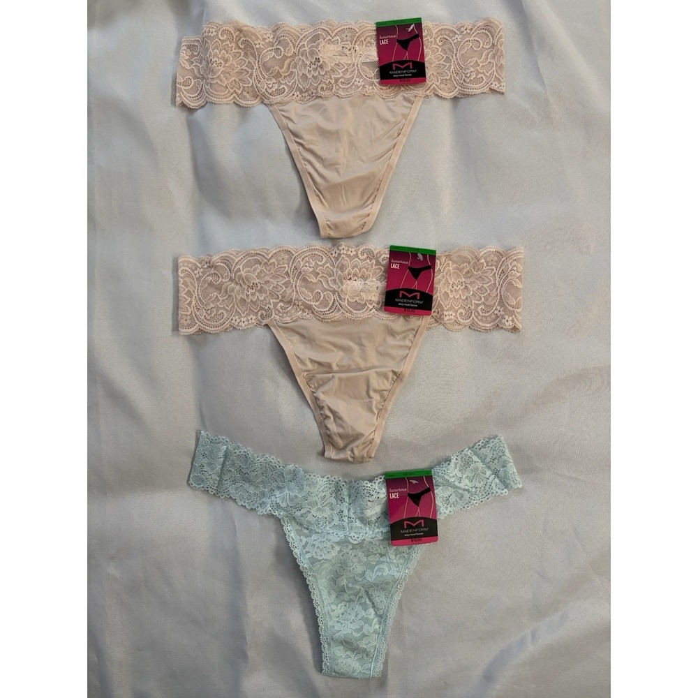 NEW Maidenform Luxurious Lace Thong Size Large 7 DMESLT 3 Pair Maidenform Thong